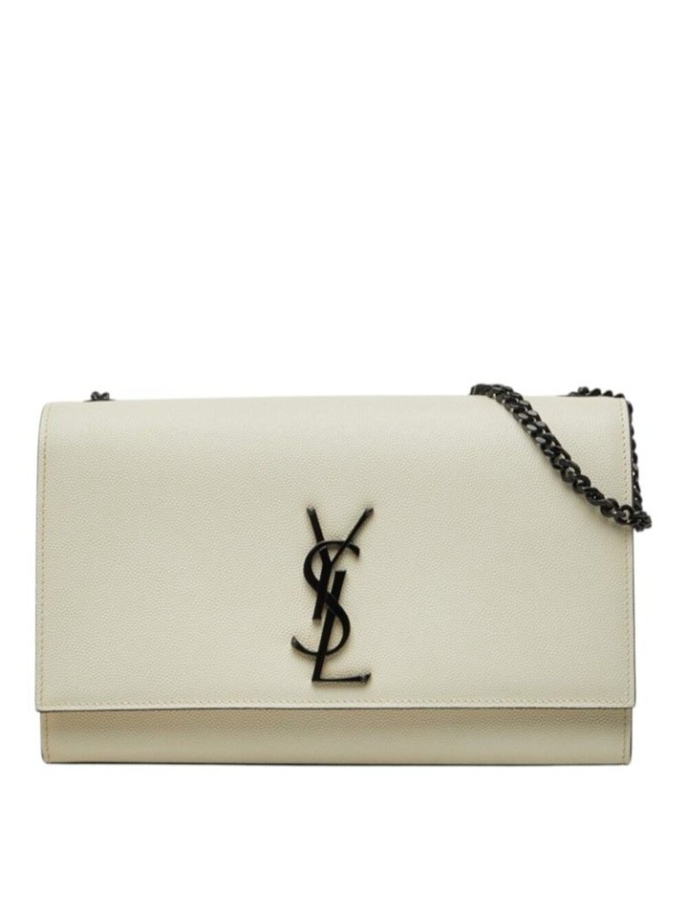 Saint Laurent Cassandra Kate YSL Logo Chain Shoulder Bag White Black Leather